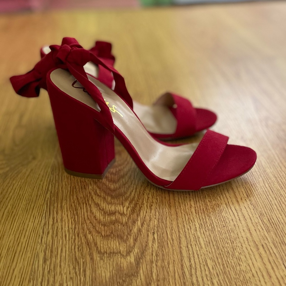 Lulus red vegan suede heels